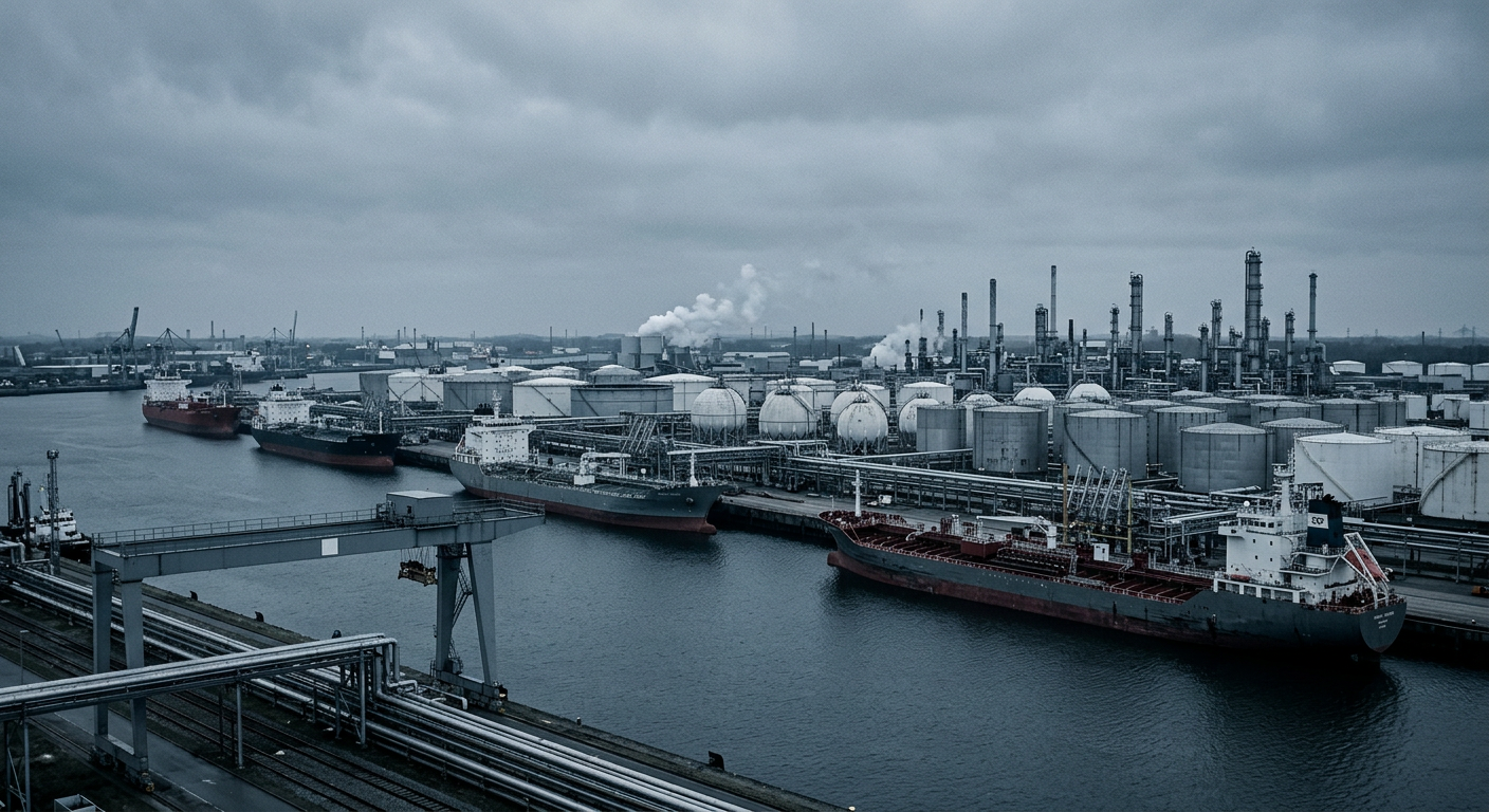 Illustrative industrial scene accompanying coverage of Global Fuel Oil Markets Face Severe Disruption From Maritime Choke Points and Rhine Bottlenecks